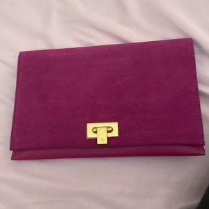 Brand new fuschia suede Tory Burch clutch